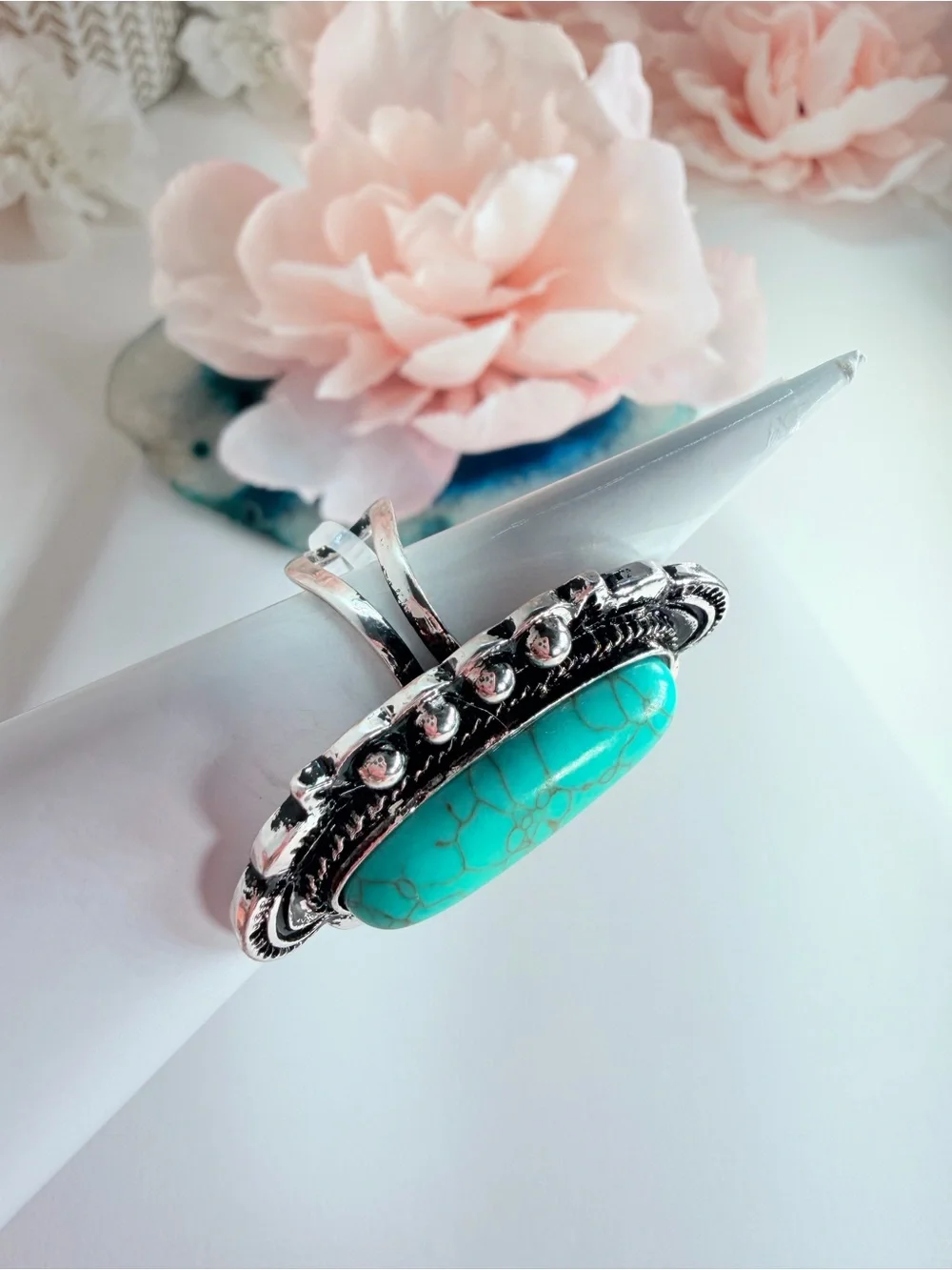 Turquoise Oval Statement Ring - Women's Silver-Tone Fashion Jewelry